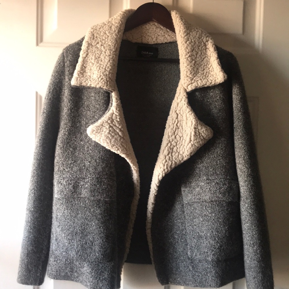 Zara Knit Faux Sherpa Collar Sweater